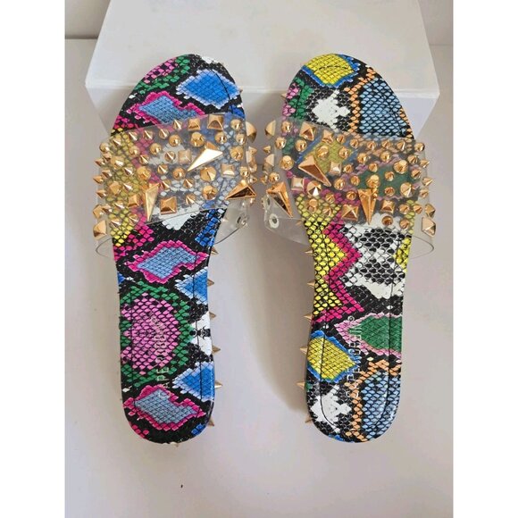 Cape Robbin Rainbow Snakeskin Spike Studded Clear Slip On Slide Sandals Shoes 7 - Picture 6 of 9